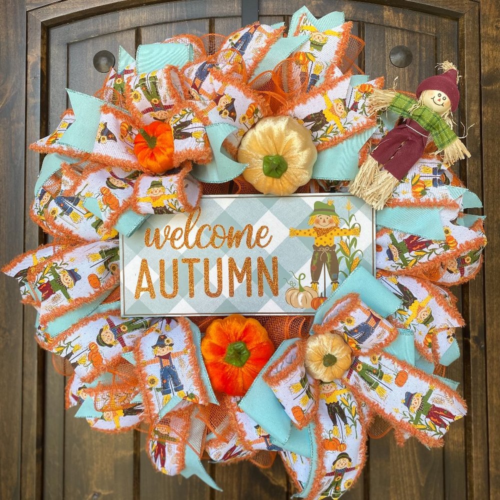 scarecrow wreath, fall wreath, autumn wreath, pumpkin wreath